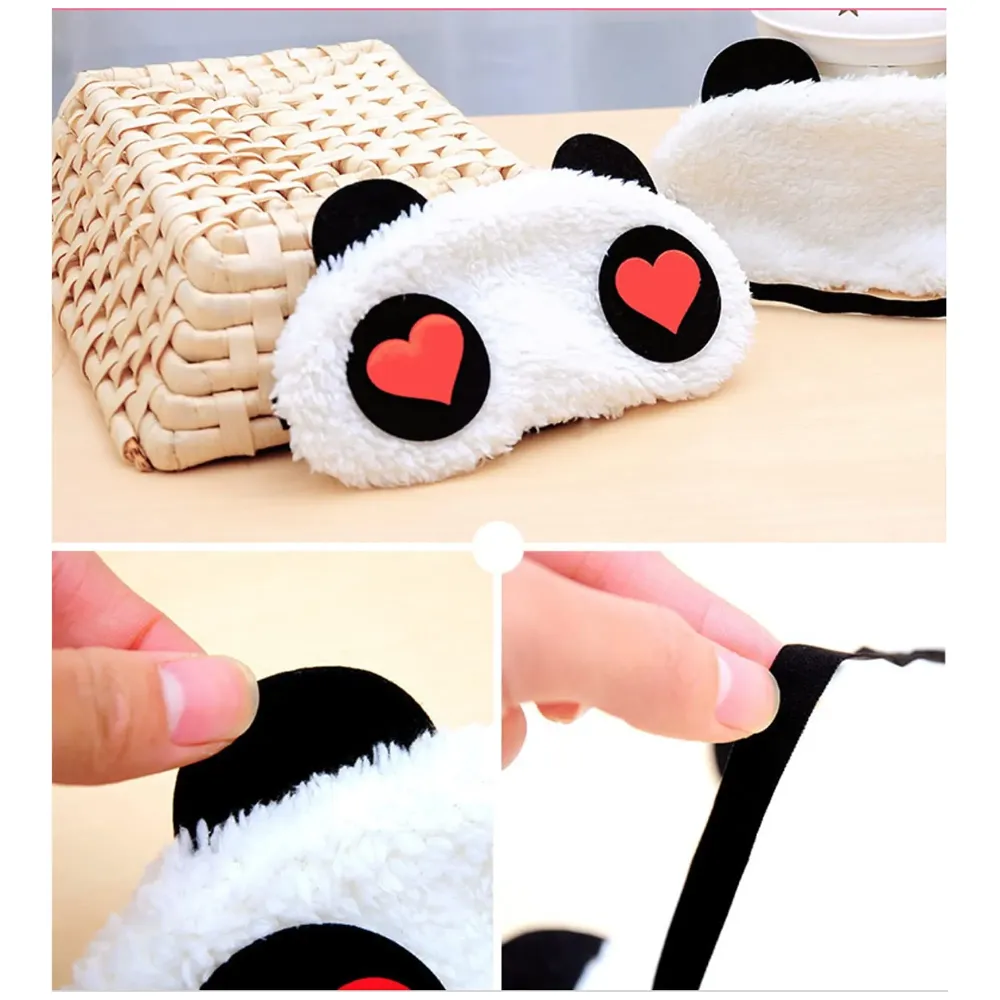 Fabric Heart Panda Sleep Mask (White) - 5
