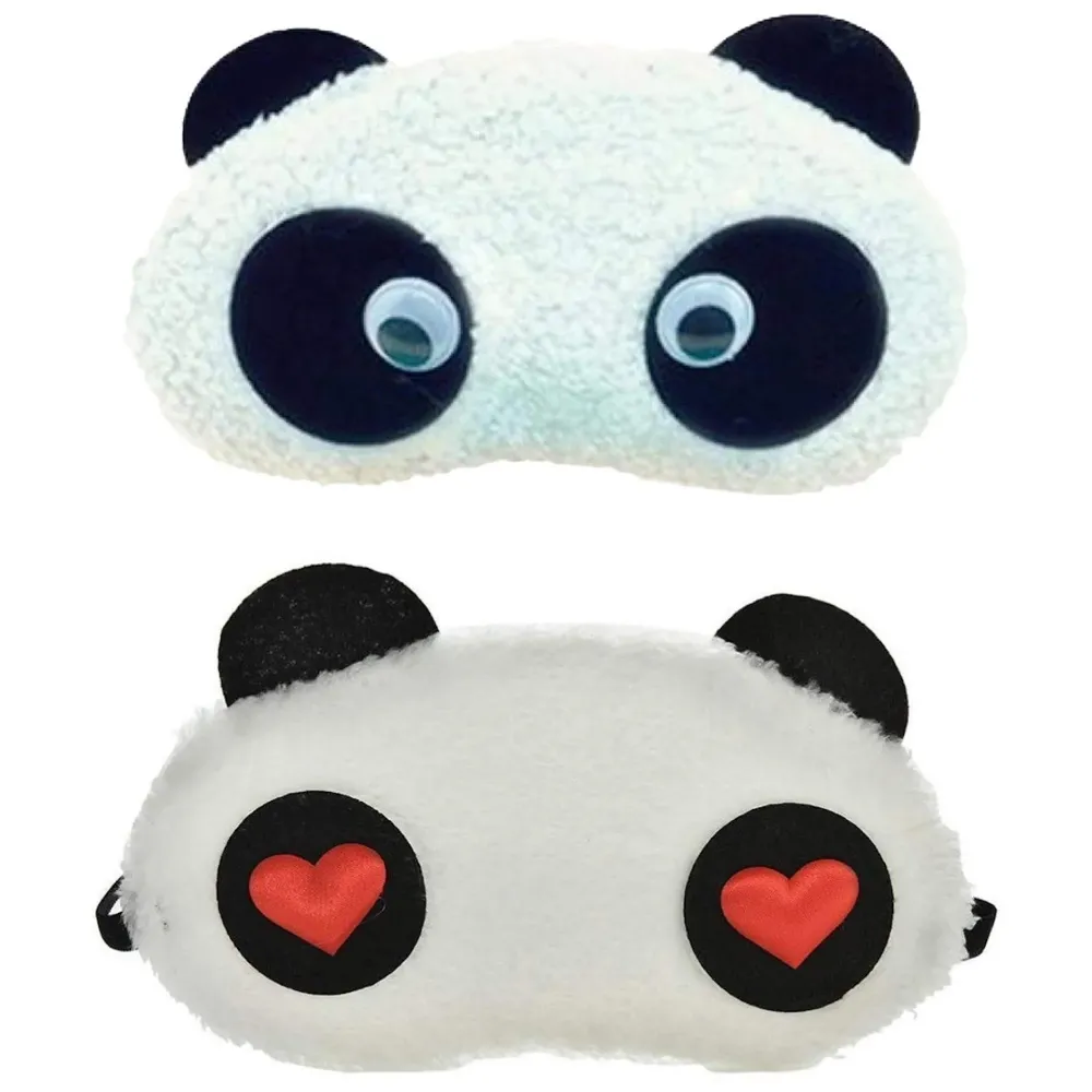 Cotton Set Of 2 ~ Super Soft & Comfortable For Proper Sleep ~ Dreamy Eyes + Heart Panda Sleeping Eye Mask ~ Complete Black-Out Design