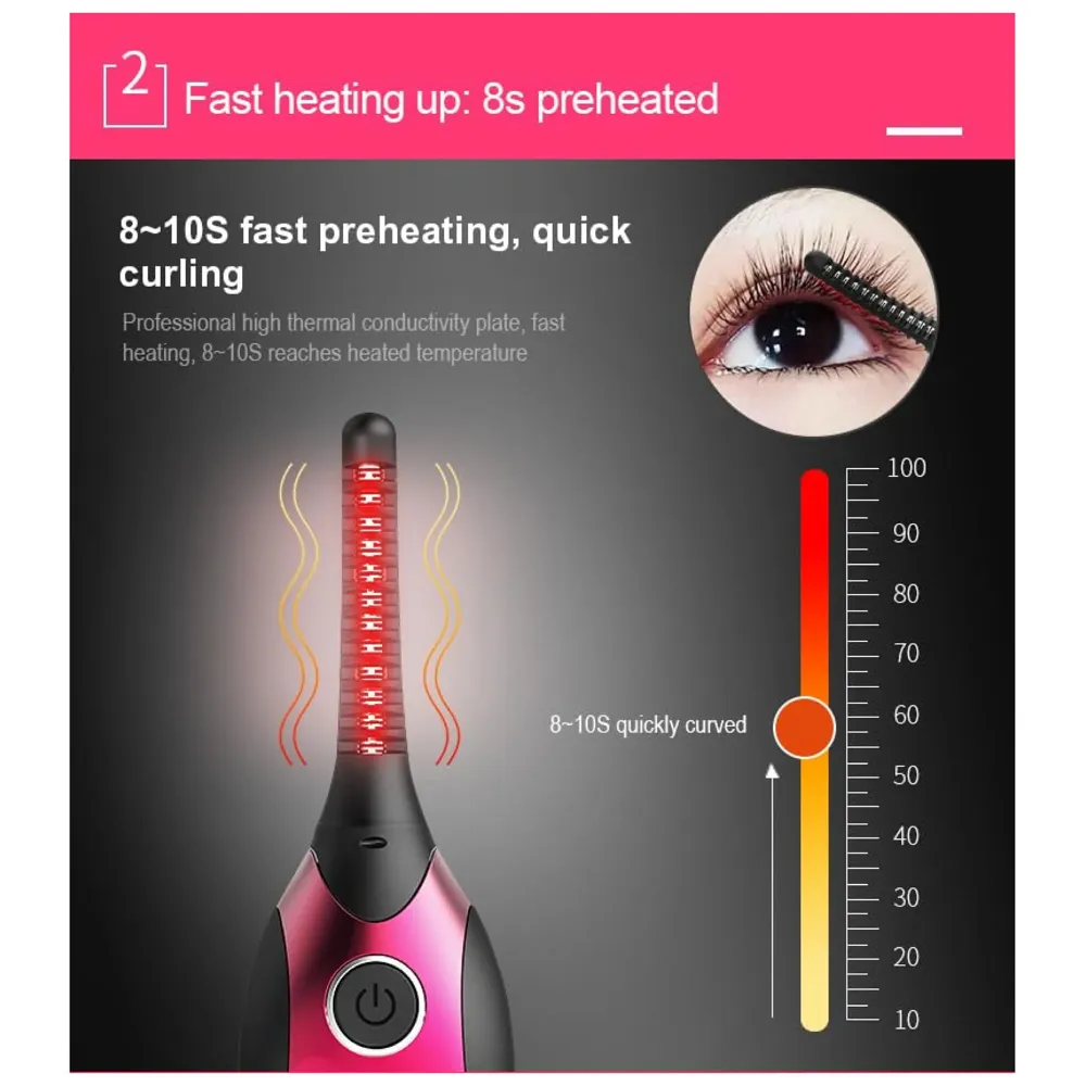 Automatic Heated Eyelash Curlers, Electric Eyelash Curler, LED Display 4 Temperature Settings, 48Hrs Long Lasting Lash Curler - 3