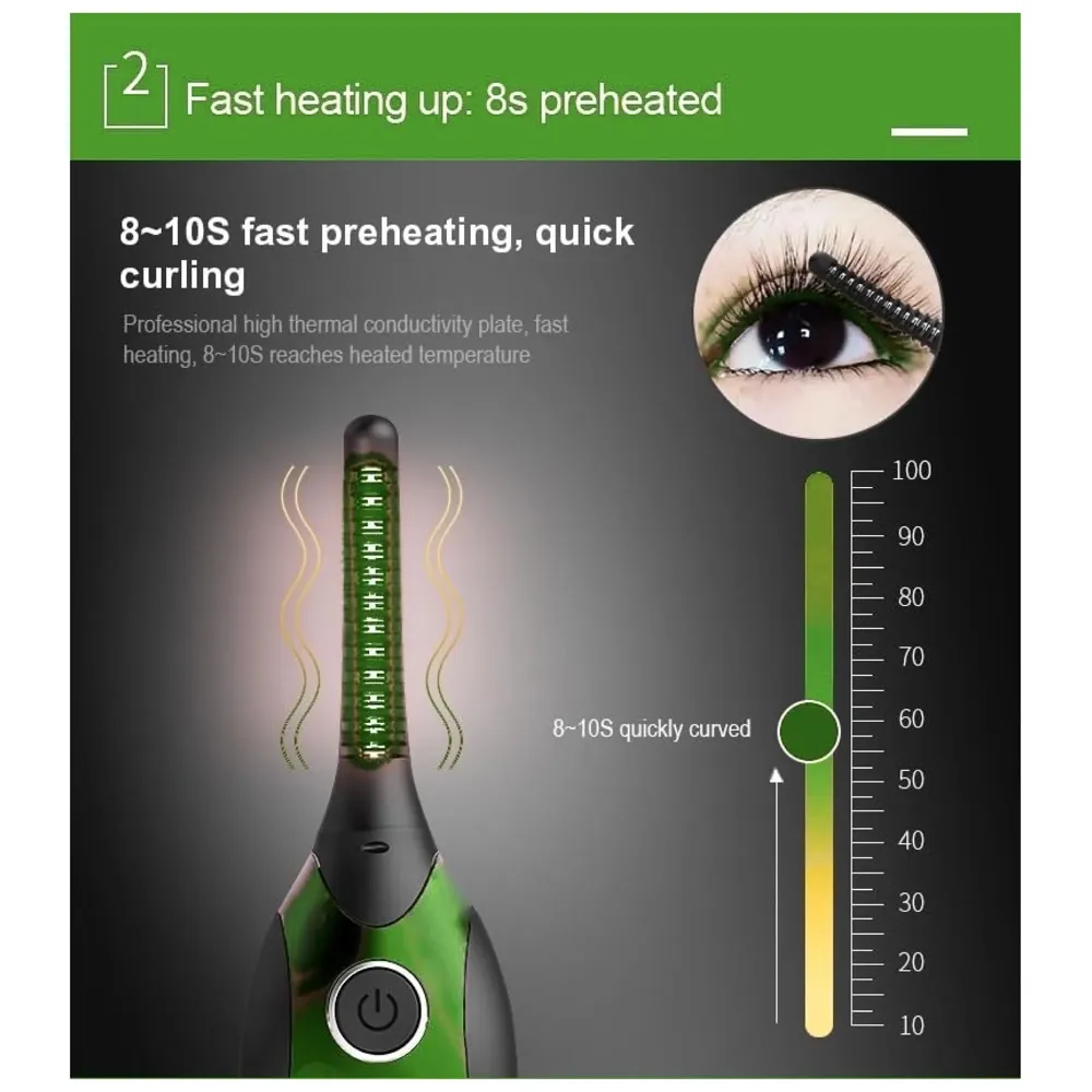 Automatic Heated Eyelash Curlers, Electric Eyelash Curler, LED Display 4 Temperature Settings, 48Hrs Long Lasting Lash Curler Green - 3