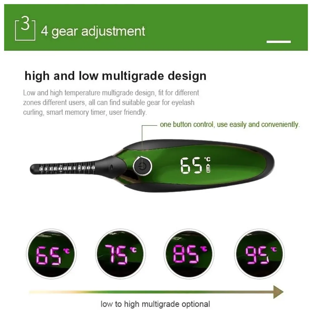 Automatic Heated Eyelash Curlers, Electric Eyelash Curler, LED Display 4 Temperature Settings, 48Hrs Long Lasting Lash Curler Green - 5