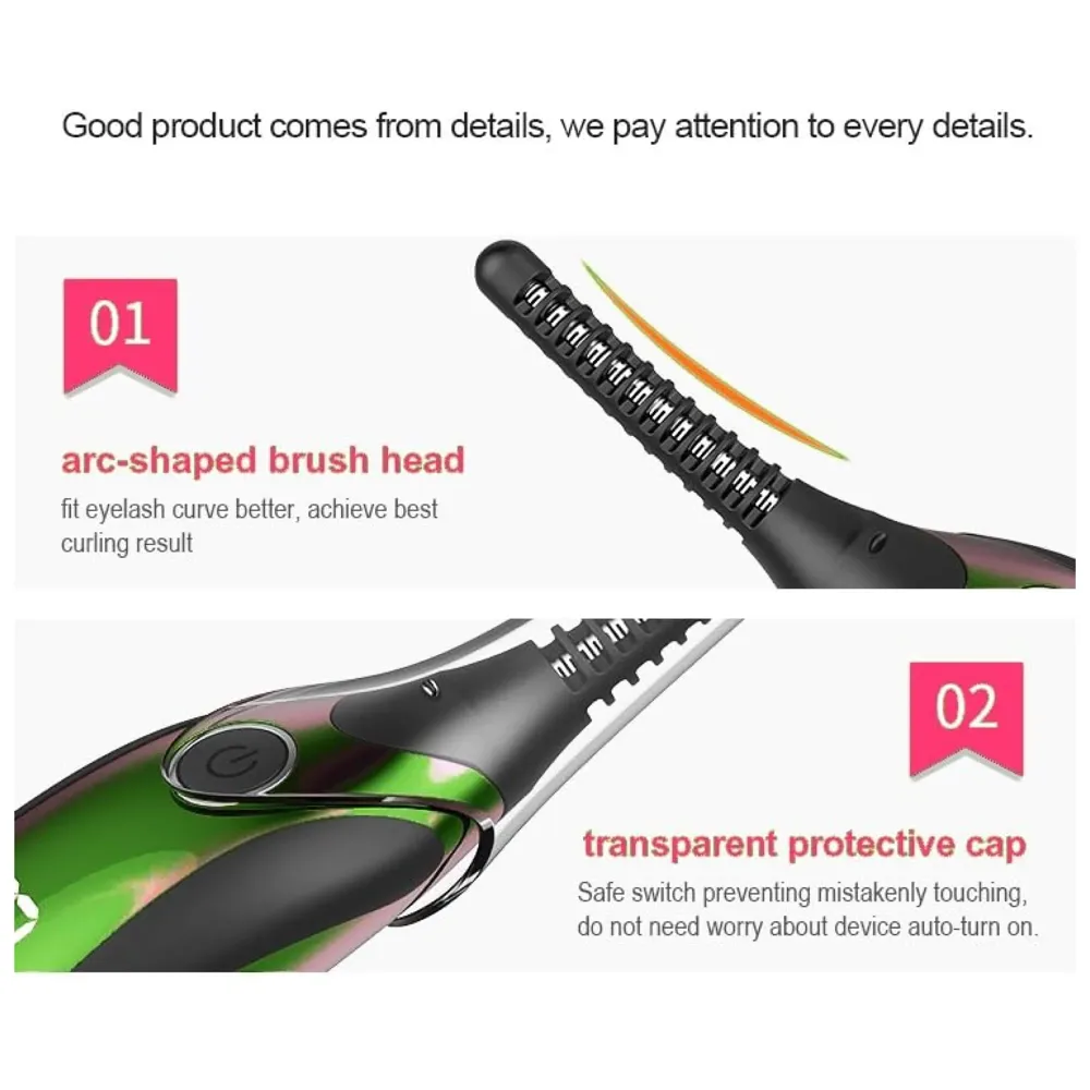 Automatic Heated Eyelash Curlers, Electric Eyelash Curler, LED Display 4 Temperature Settings, 48Hrs Long Lasting Lash Curler Green - 8