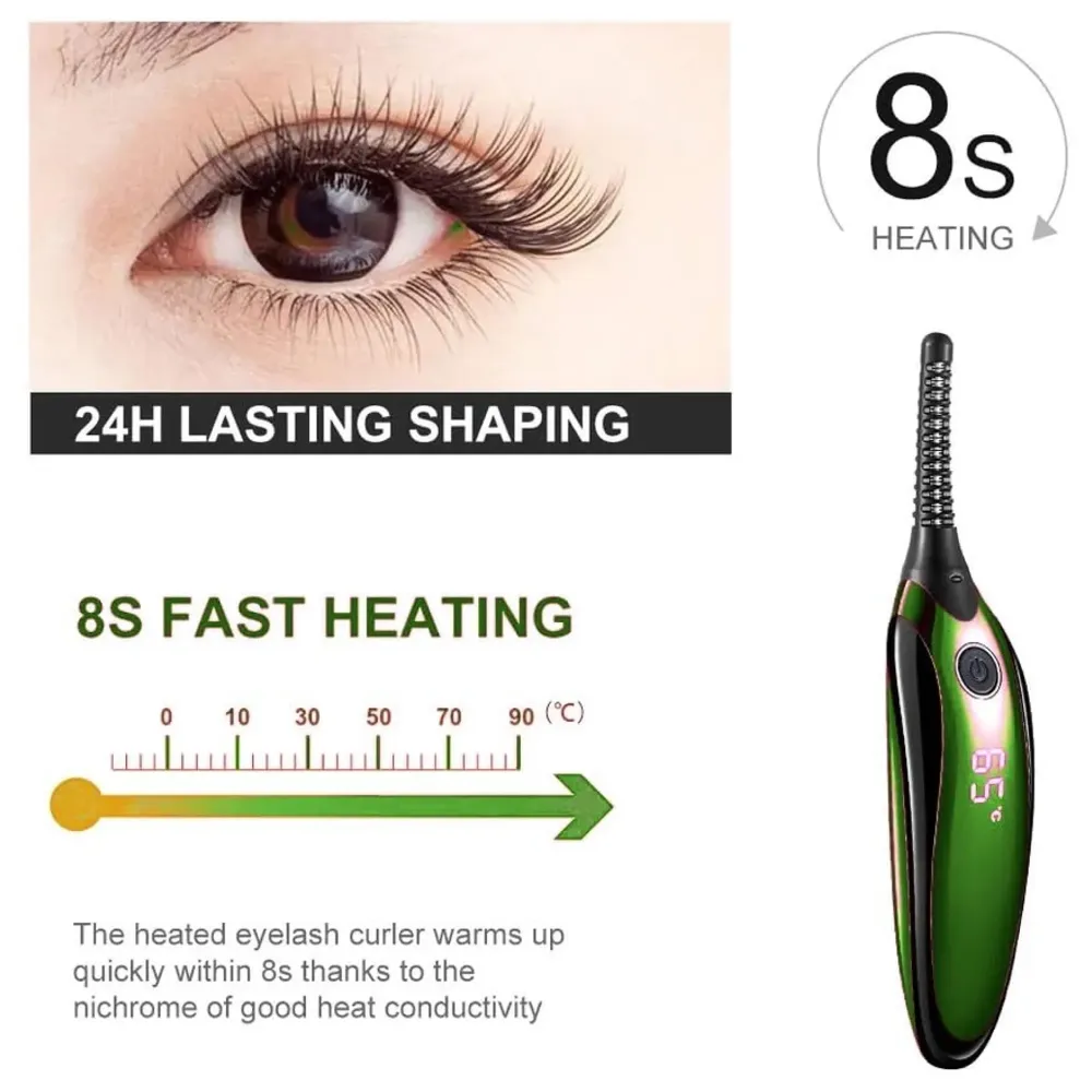 Automatic Heated Eyelash Curlers, Electric Eyelash Curler, LED Display 4 Temperature Settings, 48Hrs Long Lasting Lash Curler Green - 9