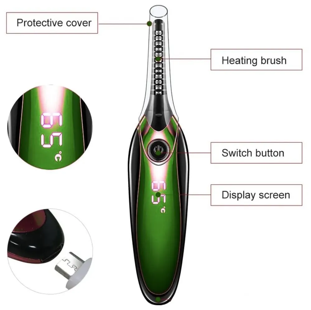 Automatic Heated Eyelash Curlers, Electric Eyelash Curler, LED Display 4 Temperature Settings, 48Hrs Long Lasting Lash Curler Green