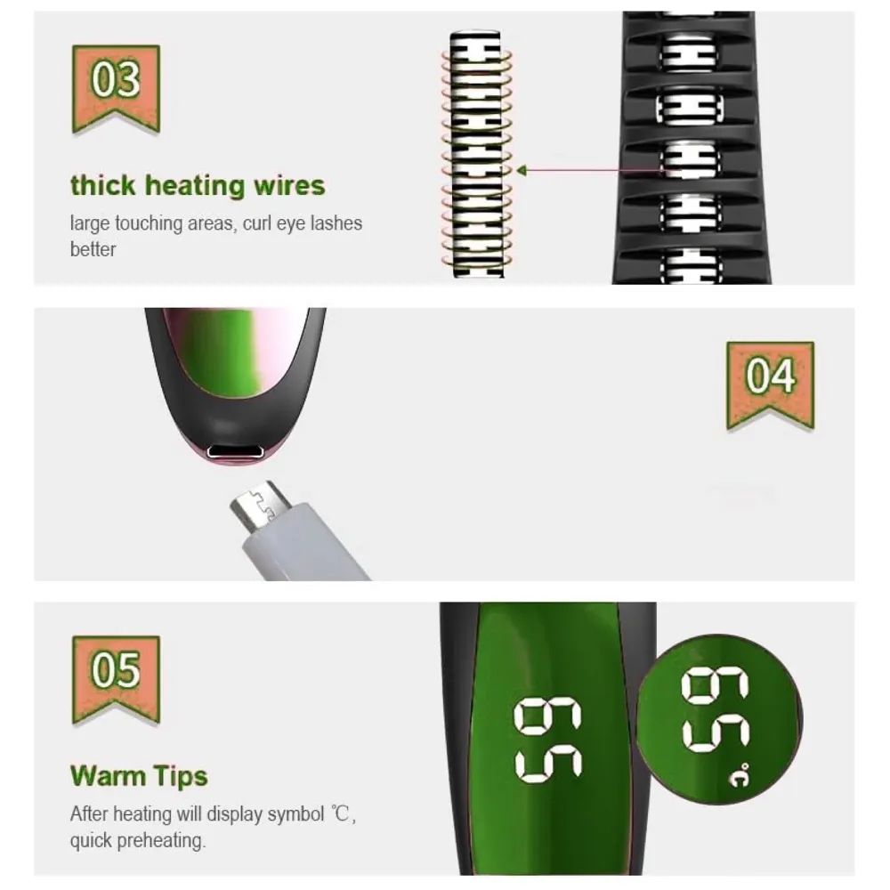 Automatic Heated Eyelash Curlers, Electric Eyelash Curler, LED Display 4 Temperature Settings, 48Hrs Long Lasting Lash Curler Green