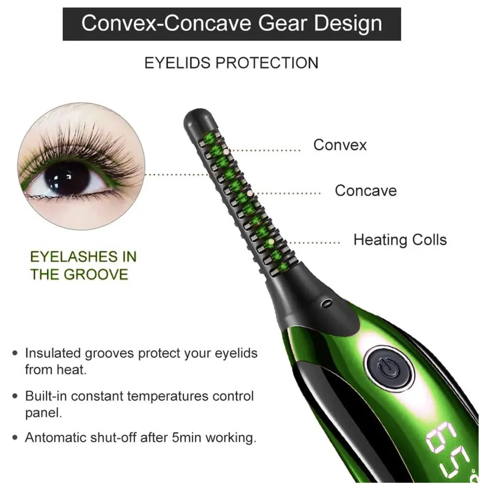 Automatic Heated Eyelash Curlers, Electric Eyelash Curler, LED Display 4 Temperature Settings, 48Hrs Long Lasting Lash Curler Green