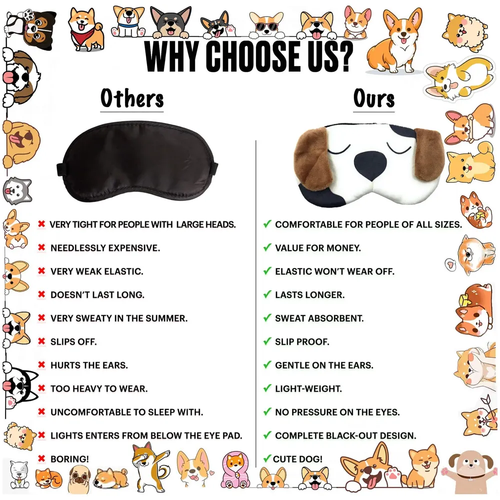 Fabric Cute White Dog Cartoon Printed Super Soft And Comfortable Eye Shade Complete Black-Out Design, Snooze, Slumber, Hibernate For Proper Sleep, Travel - 3