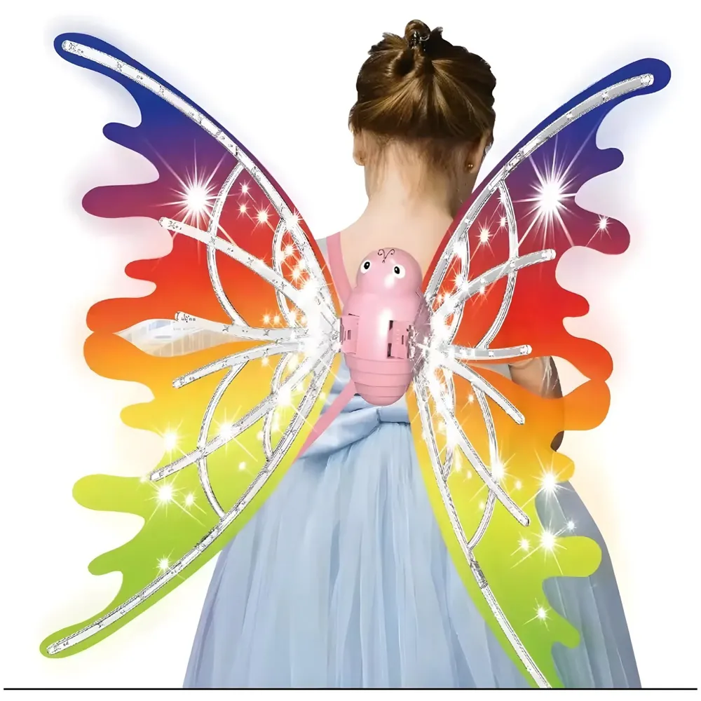 Fairy Wings for Girls, Automatic Light Up Moving Butterfly Wings with LED Lights and Music, Toy for Kids as Halloween Birthday Party Costume Princess Cosplay Dress Up Gift.