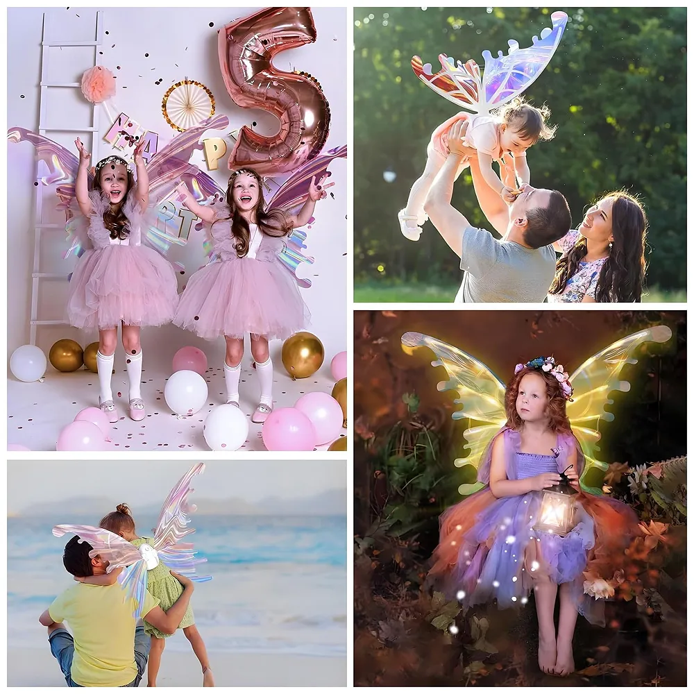 Fairy Butterfly Wings for Girls LED Lights Music Moving Wings