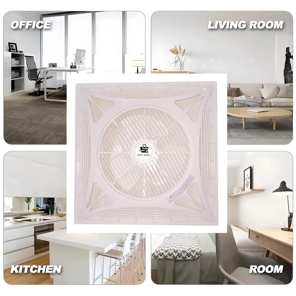 Cassette Flase Ceiling Fan Recessed Square Fan With Remote Control For Home And Commercial Use, 360° Air Flow - 600 x 600 mm - White - 3