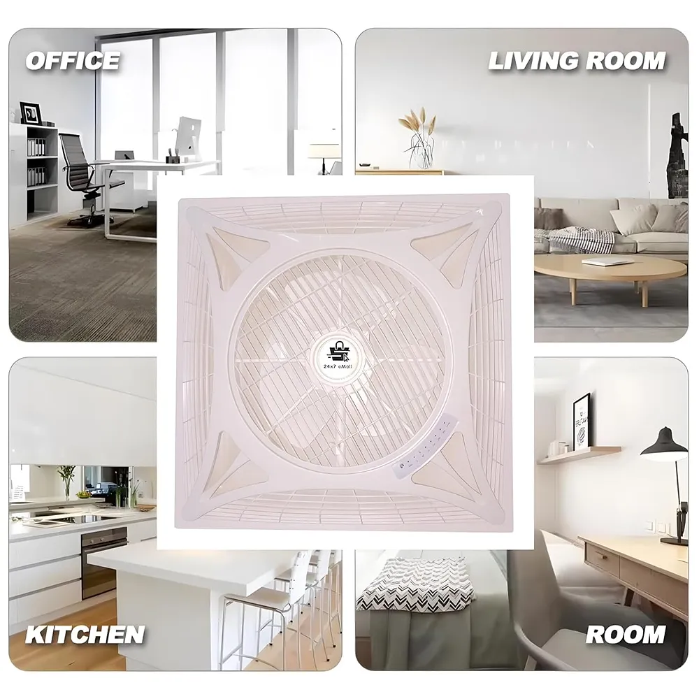 Cassette Flase Ceiling Fan Recessed Square Fan With Remote Control For Home And Commercial Use, 360° Air Flow - 600 x 600 mm - White