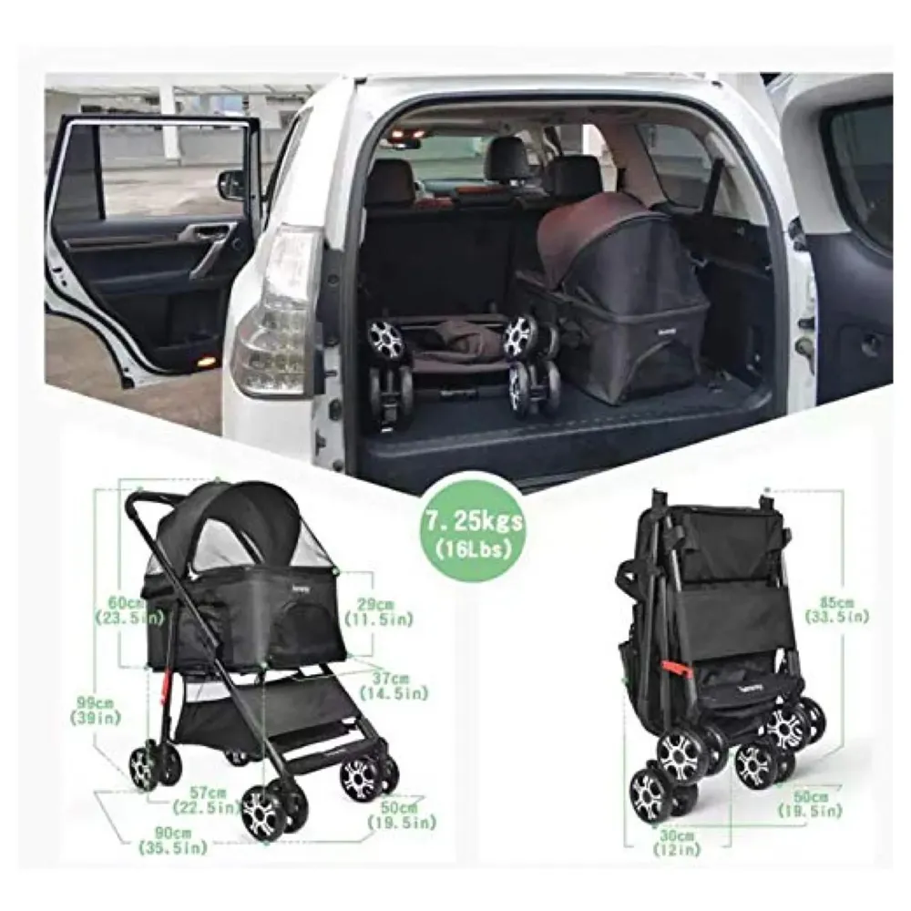 4 Wheel Elite Pet Stroller Breathable, Cat and Dog Easy to Walk Folding Travel Carrier with Cup Holder and Padded Handles.