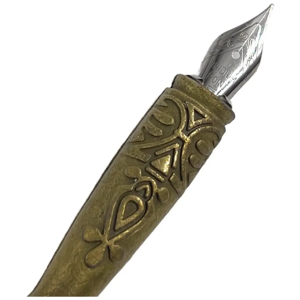 Blue Glitter Feather Pen Set, Vintage Carving Glittering Quill Pen Set Antique Calligraphy set Writing Dip Pen with Black Ink, 2 Replacement Nibs, Pen Stand Base, Luxury Signature Pen. - 4