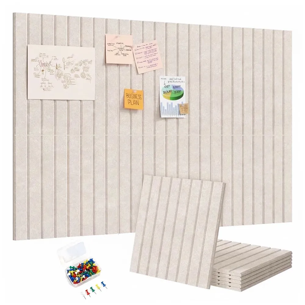 High-Density Felt Bulletin Board with Pins | Set of 6 | Each 30x30cm | Self-Adhesive Peel & Stick | No-Drill Damage-Free | Horizontal & Vertical | Office & Home, Beige