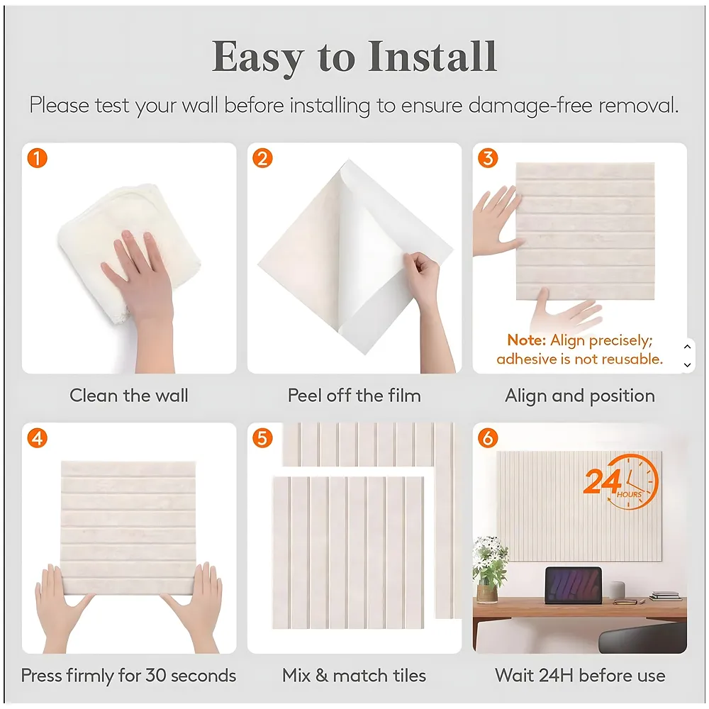 High-Density Felt Bulletin Board with Pins | Set of 6 | Each 30x30cm | Self-Adhesive Peel & Stick | No-Drill Damage-Free | Horizontal & Vertical | Office & Home, Beige