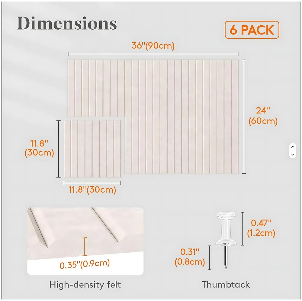 High-Density Felt Bulletin Board with Pins | Set of 6 | Each 30x30cm | Self-Adhesive Peel & Stick | No-Drill Damage-Free | Horizontal & Vertical | Office & Home, Beige