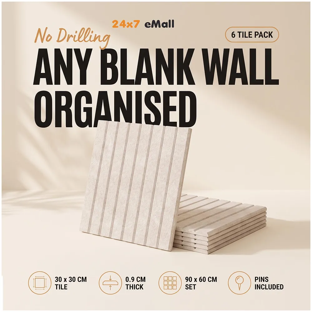 High-Density Felt Bulletin Board with Pins | Set of 6 | Each 30x30cm | Self-Adhesive Peel & Stick | No-Drill Damage-Free | Horizontal & Vertical | Office & Home, Beige