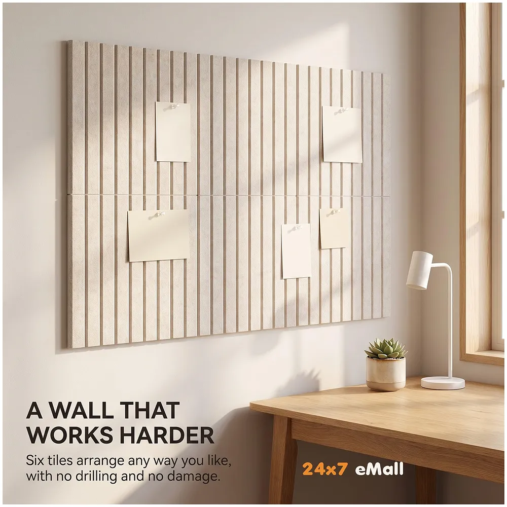 High-Density Felt Bulletin Board with Pins | Set of 6 | Each 30x30cm | Self-Adhesive Peel & Stick | No-Drill Damage-Free | Horizontal & Vertical | Office & Home, Beige