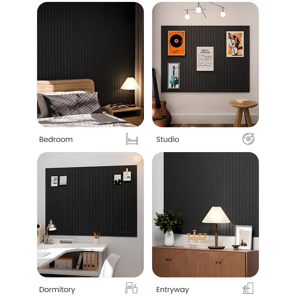 High-Density Felt Bulletin Board with Pins | Set of 6 | Each 30x30cm | Self-Adhesive Peel & Stick | No-Drill Damage-Free | Horizontal & Vertical | Office & Home, Black