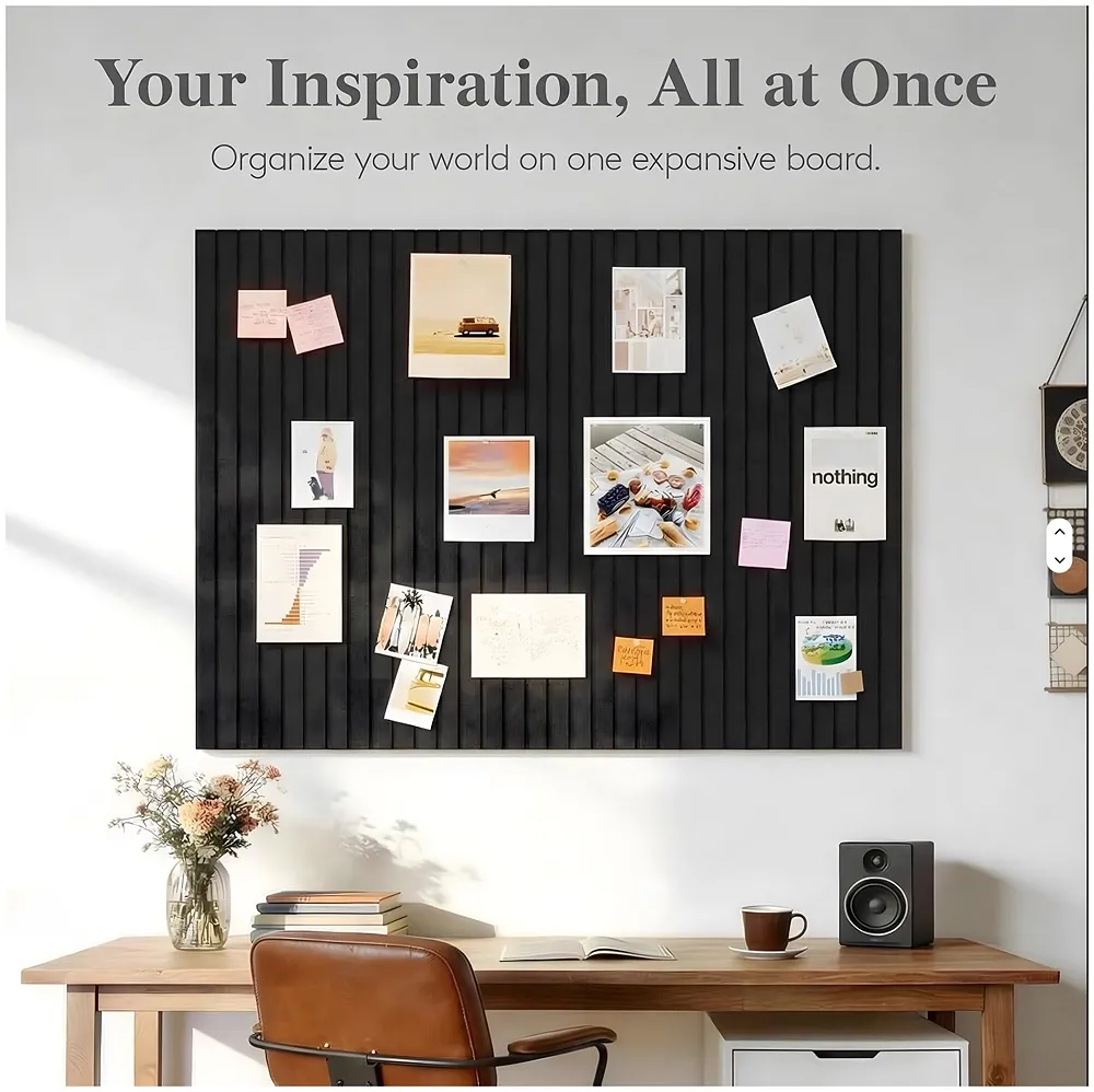 High-Density Felt Bulletin Board with Pins | Set of 6 | Each 30x30cm | Self-Adhesive Peel & Stick | No-Drill Damage-Free | Horizontal & Vertical | Office & Home, Black