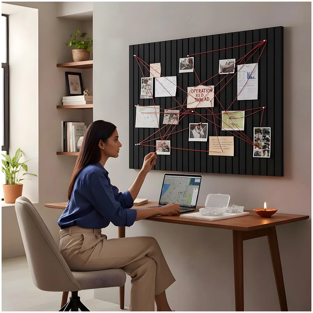High-Density Felt Bulletin Board with Pins | Set of 6 | Each 30x30cm | Self-Adhesive Peel & Stick | No-Drill Damage-Free | Horizontal & Vertical | Office & Home, Black
