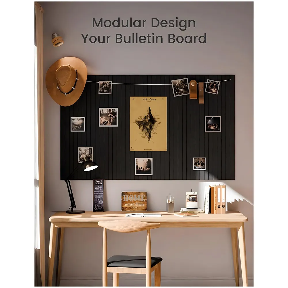 High-Density Felt Bulletin Board with Pins | Set of 6 | Each 30x30cm | Self-Adhesive Peel & Stick | No-Drill Damage-Free | Horizontal & Vertical | Office & Home, Black