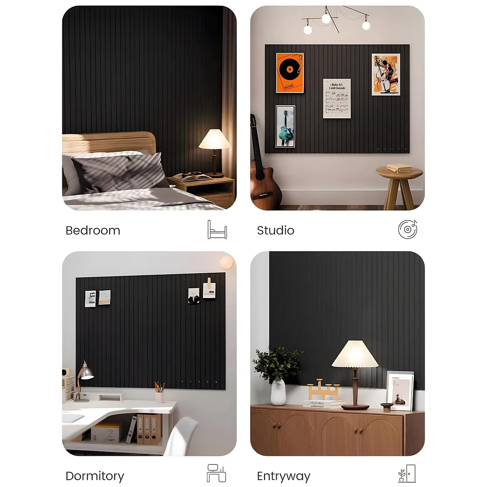 High-Density Felt Bulletin Board with Pins | Set of 6 | Each 30x30cm | Self-Adhesive Peel & Stick | No-Drill Damage-Free | Horizontal & Vertical | Office & Home, Black