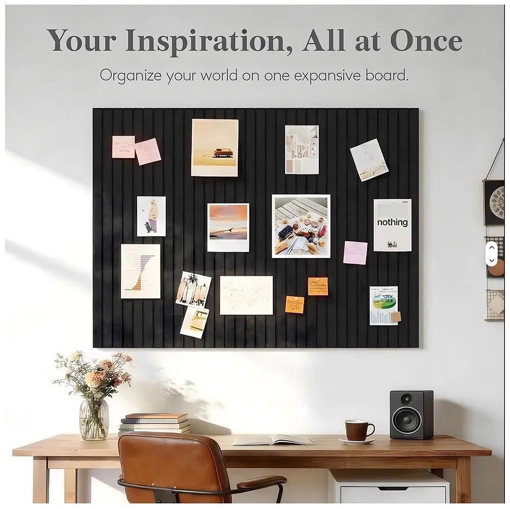 High-Density Felt Bulletin Board with Pins | Set of 6 | Each 30x30cm | Self-Adhesive Peel & Stick | No-Drill Damage-Free | Horizontal & Vertical | Office & Home, Black