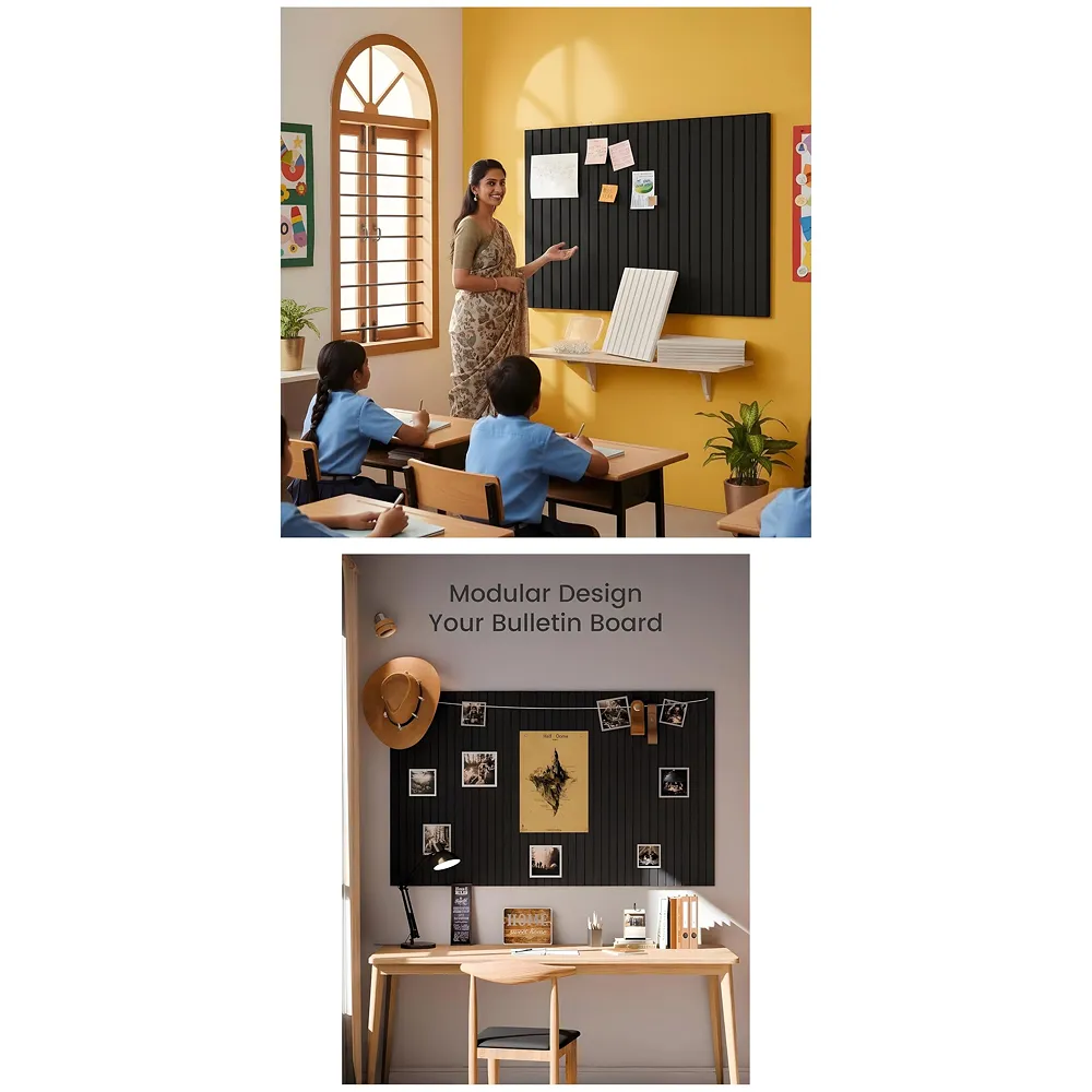 High-Density Felt Bulletin Board with Pins | Set of 6 | Each 30x30cm | Self-Adhesive Peel & Stick | No-Drill Damage-Free | Horizontal & Vertical | Office & Home, Black