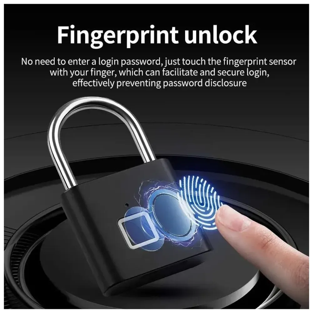 Finger Print Lock Pad Lock 10 Fingers Ultra-Light One Touch Open Fingerprint Lock with USB Charging for Gym, Sports, School Employee Locker, Fence, Suitcase, Bike Biometric Lock