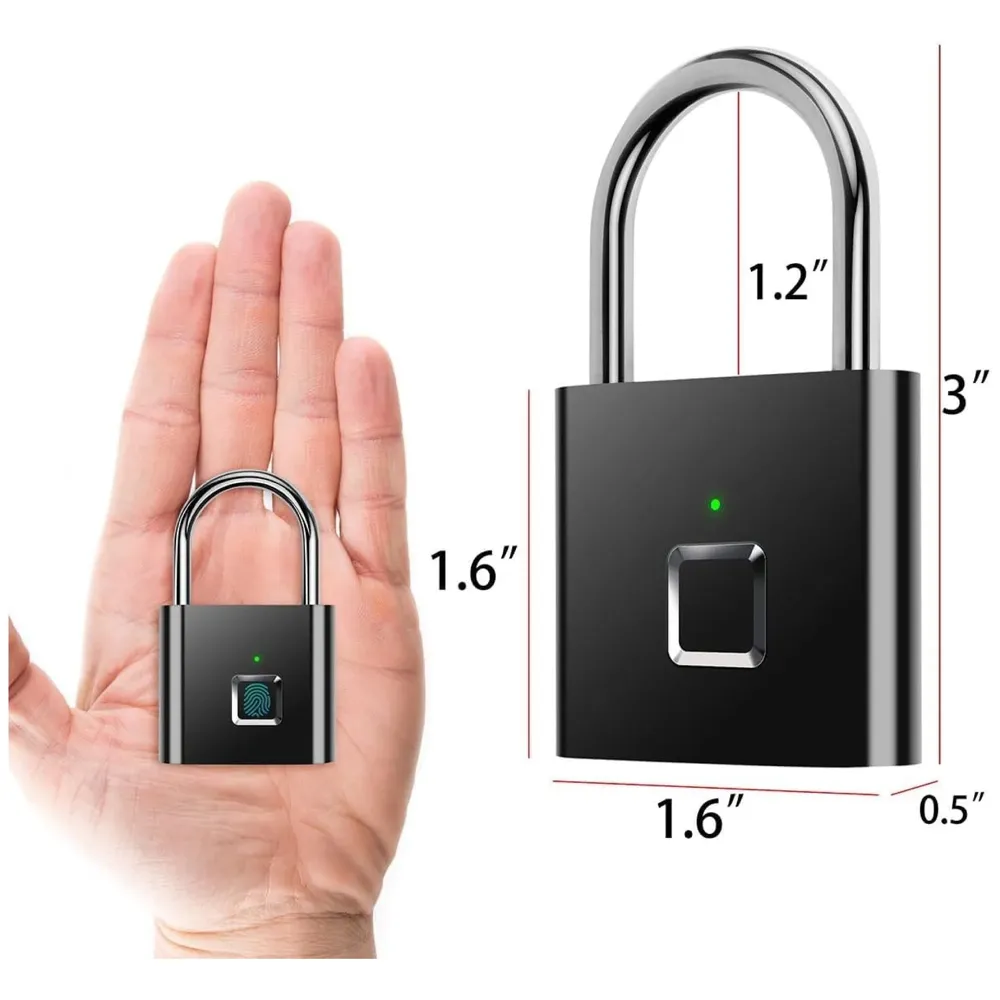 Finger Print Lock Pad Lock 10 Fingers Ultra-Light One Touch Open Fingerprint Lock with USB Charging for Gym, Sports, School Employee Locker, Fence, Suitcase, Bike Biometric Lock