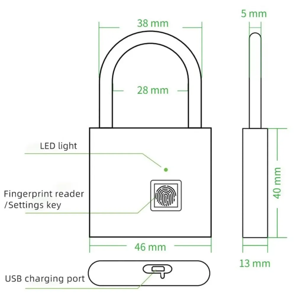 Finger Print Lock Pad Lock 10 Fingers Ultra-Light One Touch Open Fingerprint Lock with USB Charging for Gym, Sports, School Employee Locker, Fence, Suitcase, Bike Biometric Lock