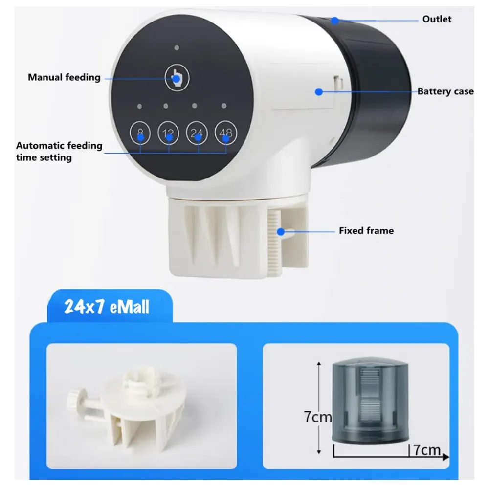 4 Way Automatic Fish Feeder, Food Dispenser, 200ML Large Capacity Timer Plastic Feeder For Aquarium Fish Tank Auto Feeding, 4 Settings. - 2
