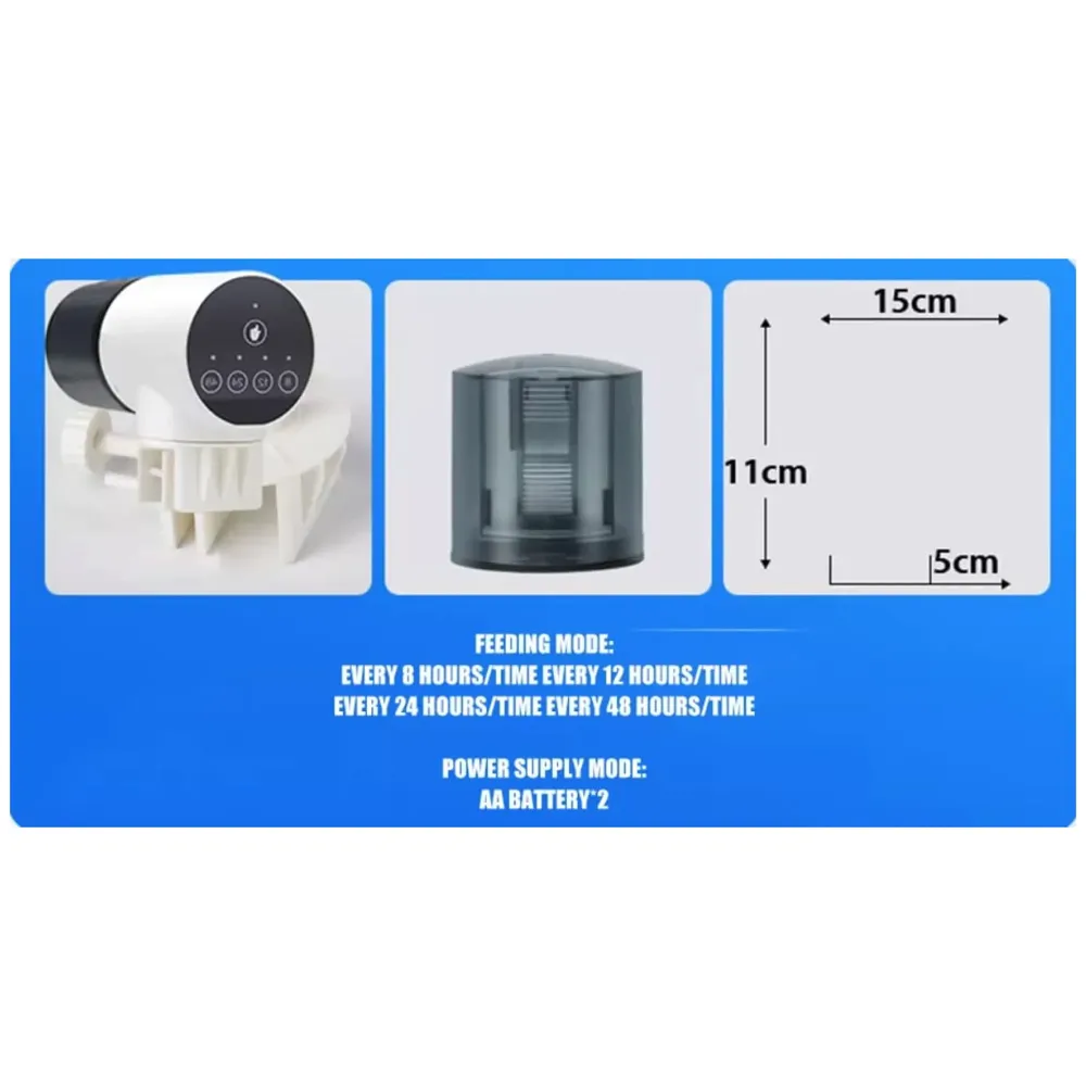 4 Way Automatic Fish Feeder, Food Dispenser, 200ML Large Capacity Timer Plastic Feeder For Aquarium Fish Tank Auto Feeding, 4 Settings. - 7