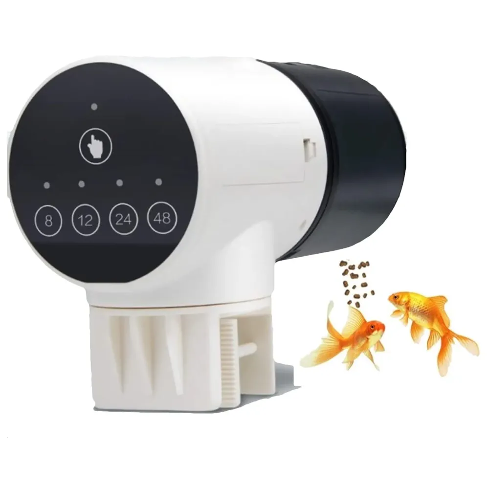 4 Way Automatic Fish Feeder, Food Dispenser, 200ML Large Capacity Timer Plastic Feeder For Aquarium Fish Tank Auto Feeding, 4 Settings.