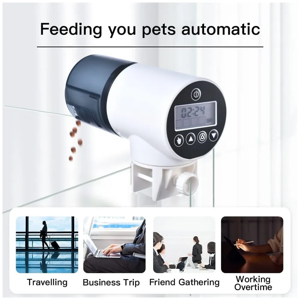 Digital Automatic Plastic Fish Feeder, LCD, Food Dispenser, 200ML Large Capacity Timer Feeder for Aquarium Fish Tank Auto Feeding