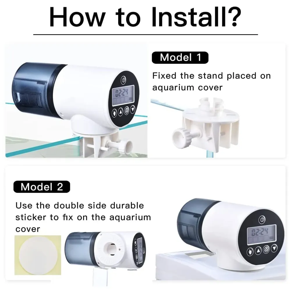 Digital Automatic Plastic Fish Feeder, LCD, Food Dispenser, 200ML Large Capacity Timer Feeder for Aquarium Fish Tank Auto Feeding