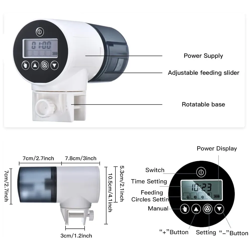 Digital Automatic Plastic Fish Feeder, LCD, Food Dispenser, 200ML Large Capacity Timer Feeder for Aquarium Fish Tank Auto Feeding