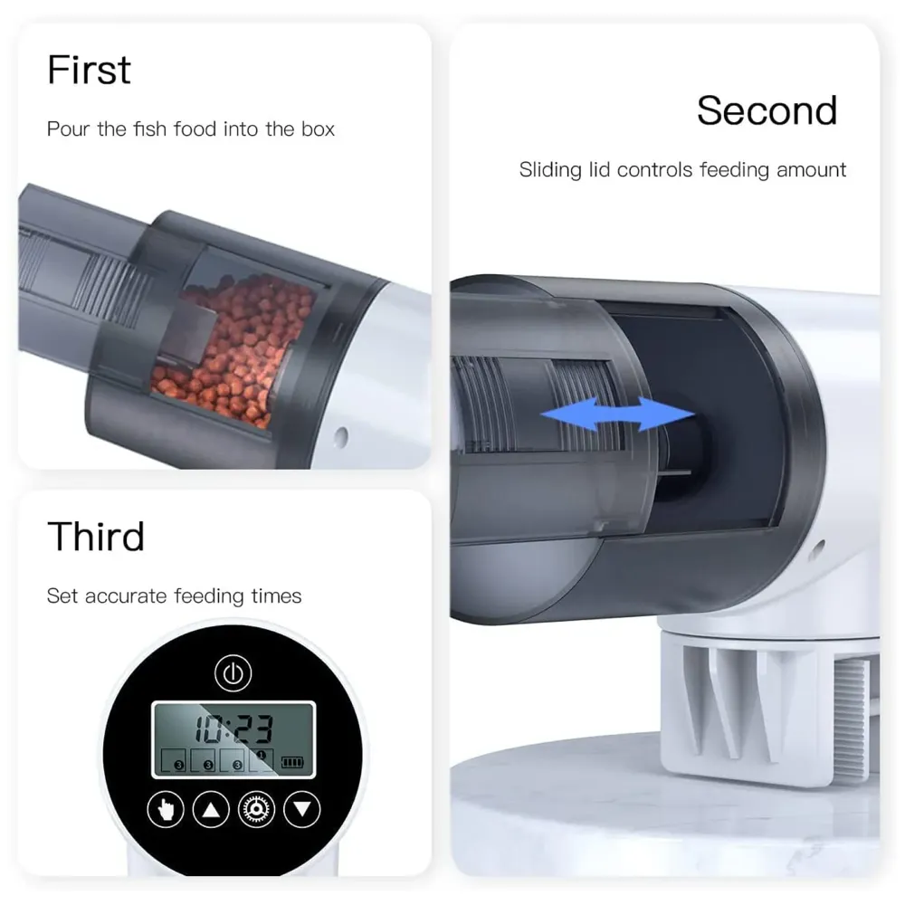 Digital Automatic Plastic Fish Feeder, LCD, Food Dispenser, 200ML Large Capacity Timer Feeder for Aquarium Fish Tank Auto Feeding