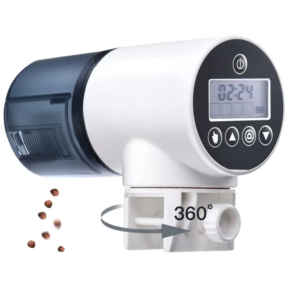 Digital Automatic Plastic Fish Feeder, LCD, Food Dispenser, 200ML Large Capacity Timer Feeder for Aquarium Fish Tank Auto Feeding