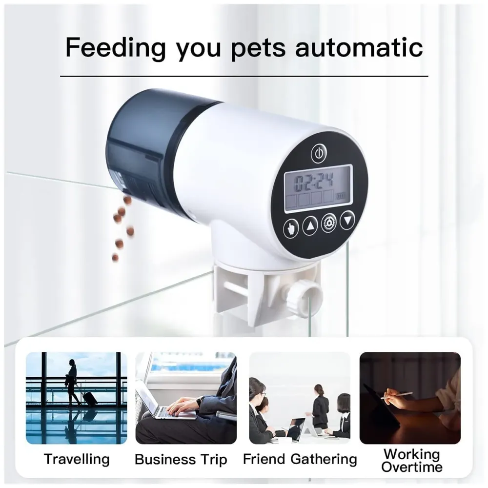 Digital Automatic Plastic Fish Feeder, LCD, Food Dispenser, 200ML Large Capacity Timer Feeder for Aquarium Fish Tank Auto Feeding