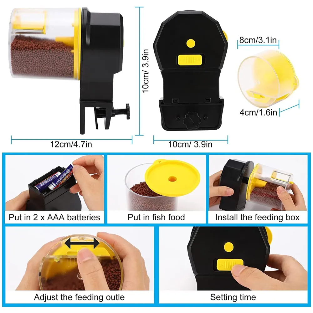 Automatic Plastic Fish Feeder for Aquarium Fish Feeder Auto Fish Food Dispenser Food Tank Feeder with Timer Fish Tank Dispenser (Yellow)