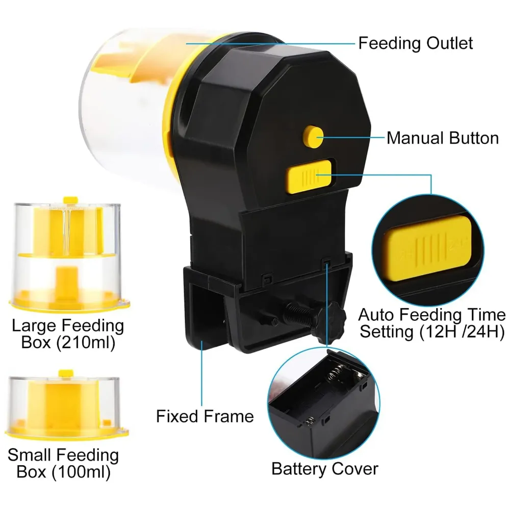 Automatic Plastic Fish Feeder for Aquarium Fish Feeder Auto Fish Food Dispenser Food Tank Feeder with Timer Fish Tank Dispenser (Yellow)