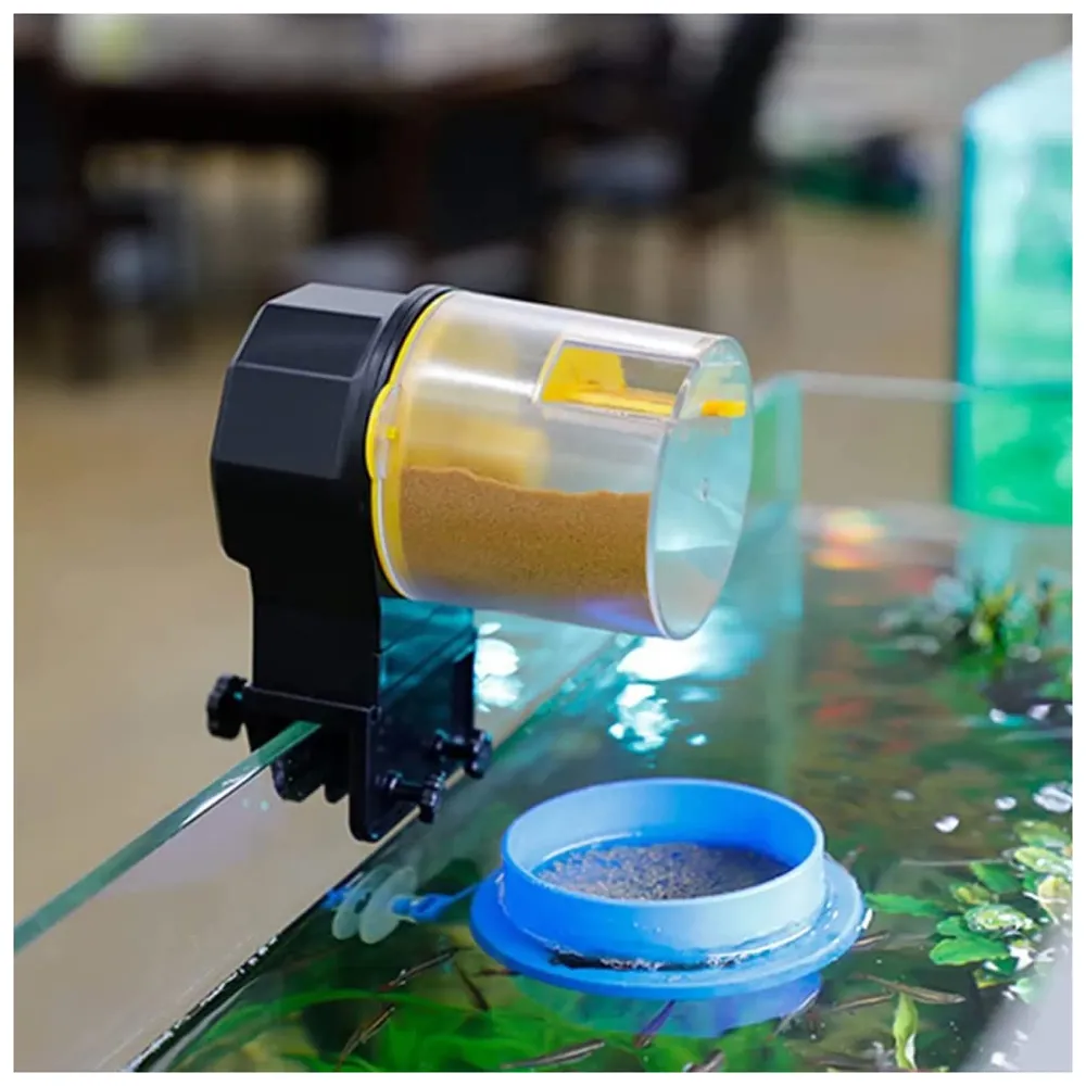 Automatic Plastic Fish Feeder for Aquarium Fish Feeder Auto Fish Food Dispenser Food Tank Feeder with Timer Fish Tank Dispenser (Yellow)