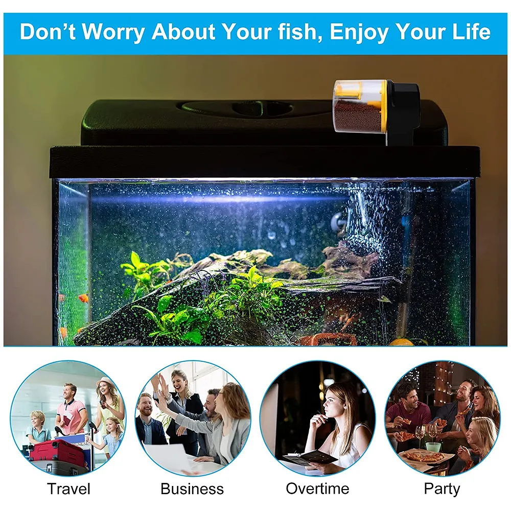 Automatic Fish Feeder for Aquarium Fish Feeder Auto Fish Food Dispenser Food Tank Feeder with Timer Fish Tank Dispenser (Yellow) Premium