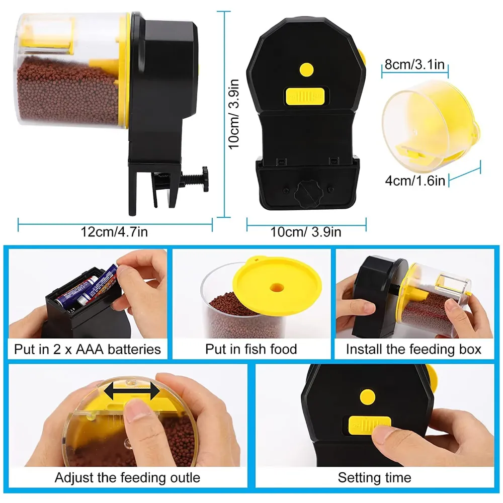 Automatic Plastic Fish Feeder for Aquarium Fish Feeder Auto Fish Food Dispenser Food Tank Feeder with Timer Fish Tank Dispenser (Yellow)