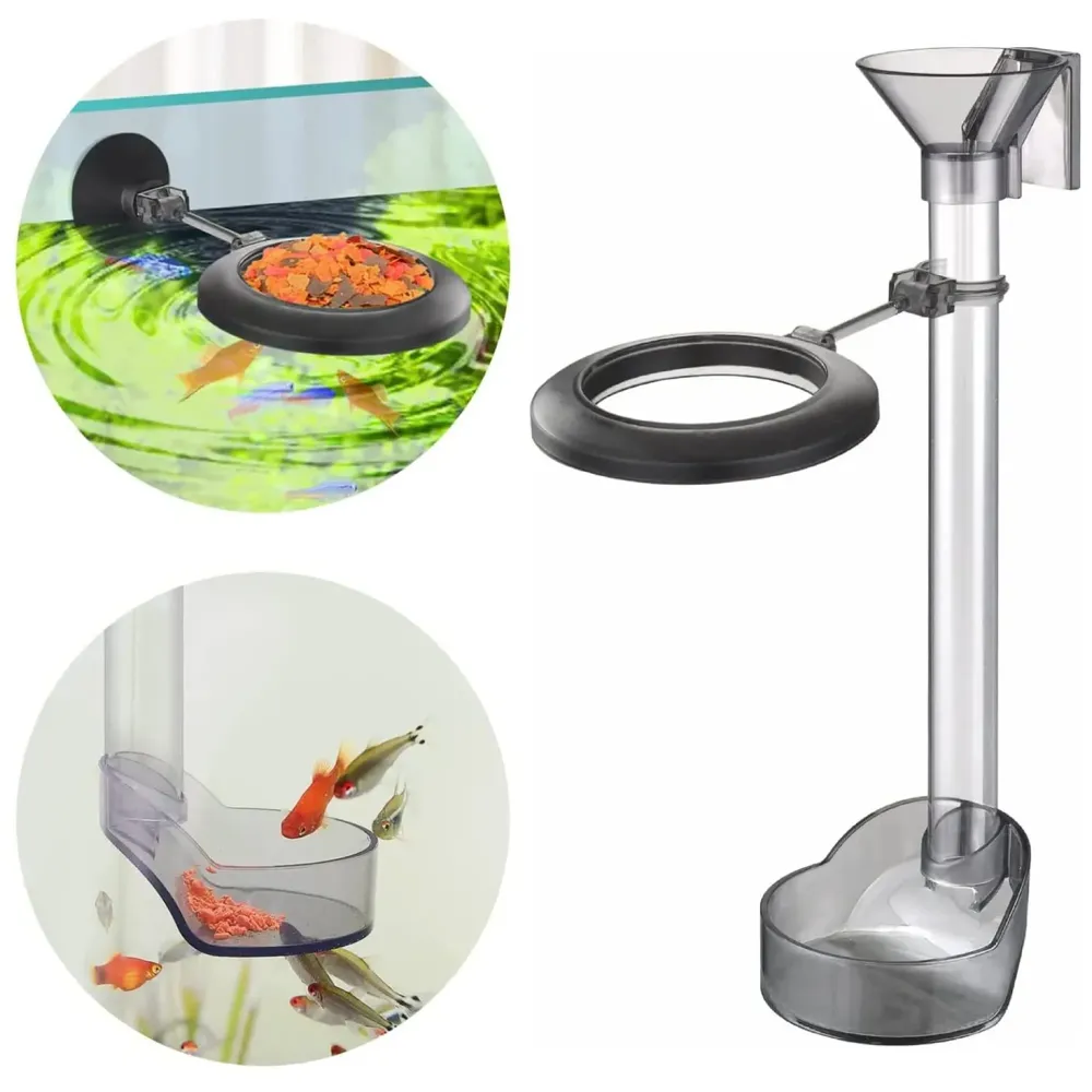 Polyester Fish Tank Feeder Aquarium Feed Tube, 15Cm X 37.5Cm Adjustable Height With Funnel & Feeding Ring
