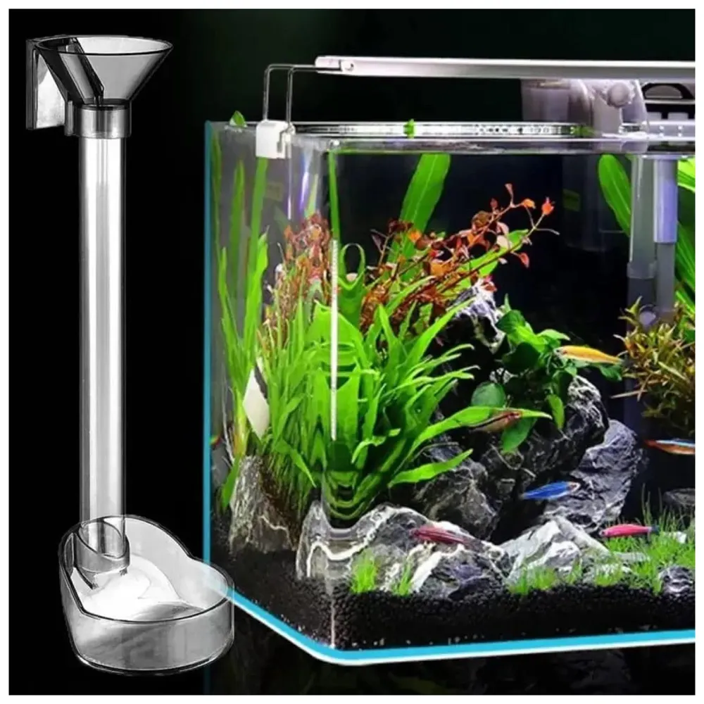 Polyester Fish Tank Feeder Aquarium Feed Tube, 15Cm X 37.5Cm Adjustable Height With Funnel & Feeding Ring - 2