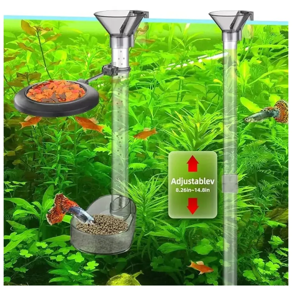 Polyester Fish Tank Feeder Aquarium Feed Tube, 15Cm X 37.5Cm Adjustable Height With Funnel & Feeding Ring - 6