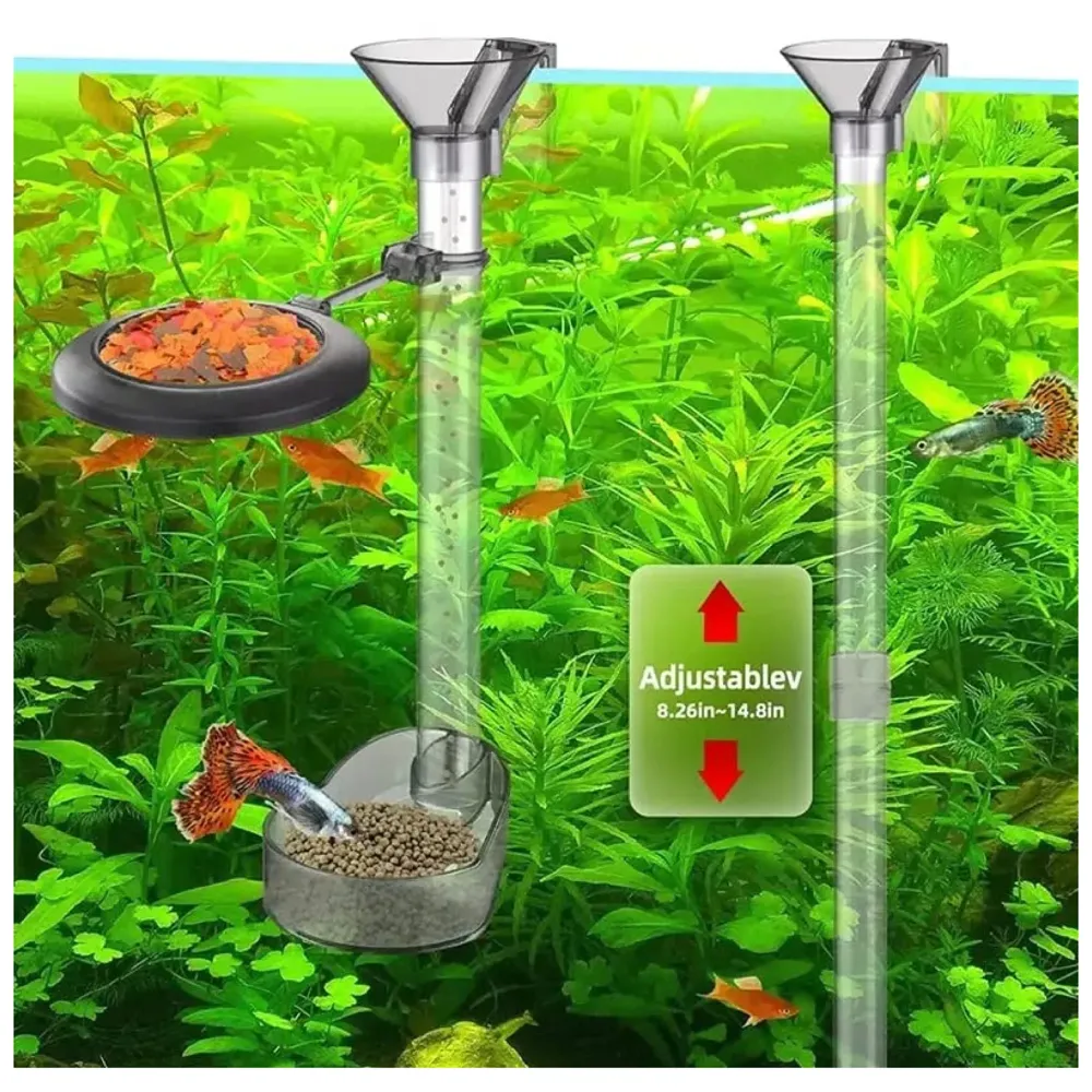 Polyester Fish Tank Feeder Aquarium Feed Tube, 15Cm X 37.5Cm Adjustable Height With Funnel & Feeding Ring